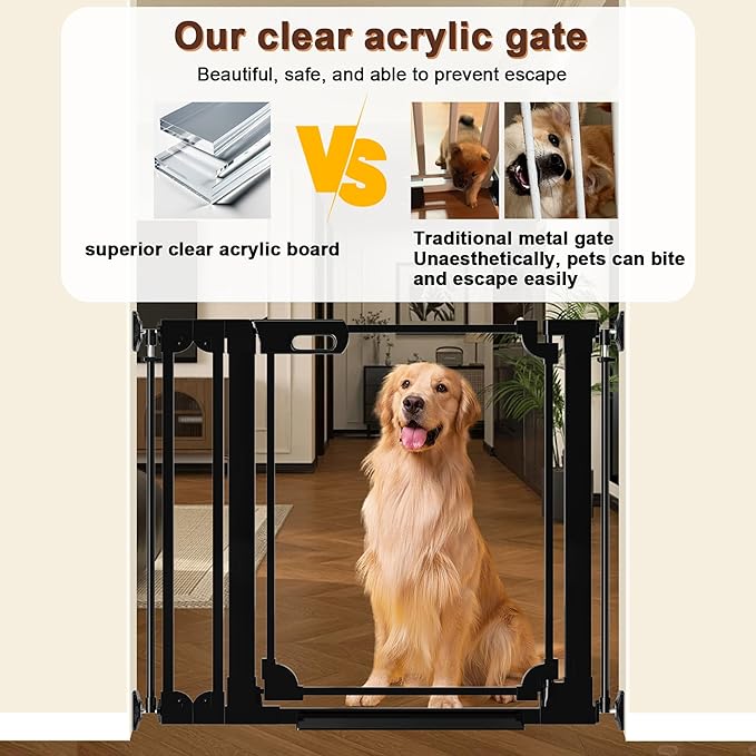 Clear Acrylic Baby Gate 29.5-37.8" Wide Pressure Mount Clear Dog Gate Indoor - No Drill Auto Close, Walk Through Baby Gates for Stair & Doorways & Hallway