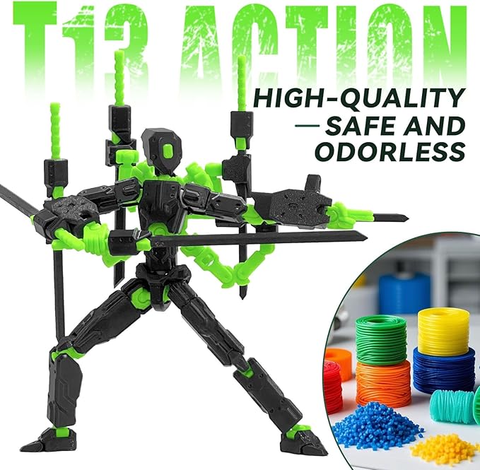 (Assembly Completed) 8 inch T13 Action Figure Set,T 13 Action Figure Multi-Articular Mobile Robot Nova T-13,Desktop Decorations for Game Lovers Toys (Black Green)