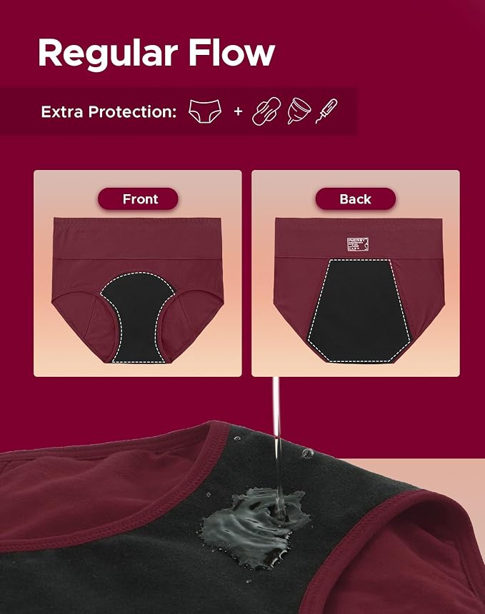 INNERSY Period Underwear for Women High Waisted Leak-Proof Postpartum Menstrual Panties 3-Pack