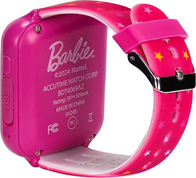Barbie Kids Smart Watch - Interactive Touchscreen with Games, Selfie Camera, Step Tracker, Alarm, and Stylish Printed Silicone Strap - Fits Wrists 5.5" to 8.5"