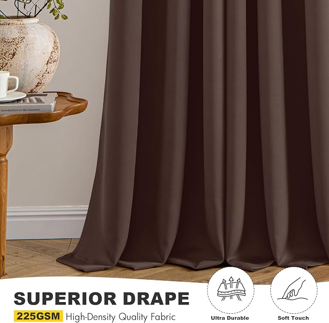 MIULEE Blackout Curtains for Bedroom 2 Panels 40 x 54 Inch Long Dark Brown | Thermal Insulated, Living Room Darkening Grommet Drapes, Noise Reducing, Light Blocking Window Treatments