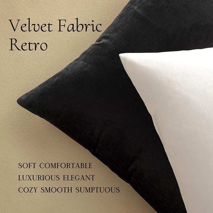 MIULEE Velvet Throw Pillow Covers 12x12 Inch Pack of 2 Black | Soft Solid Small Decorative Pillow Covers, Modern Luxury Home Decor, for Couch Chair Sofa Bedroom Livingroom Car