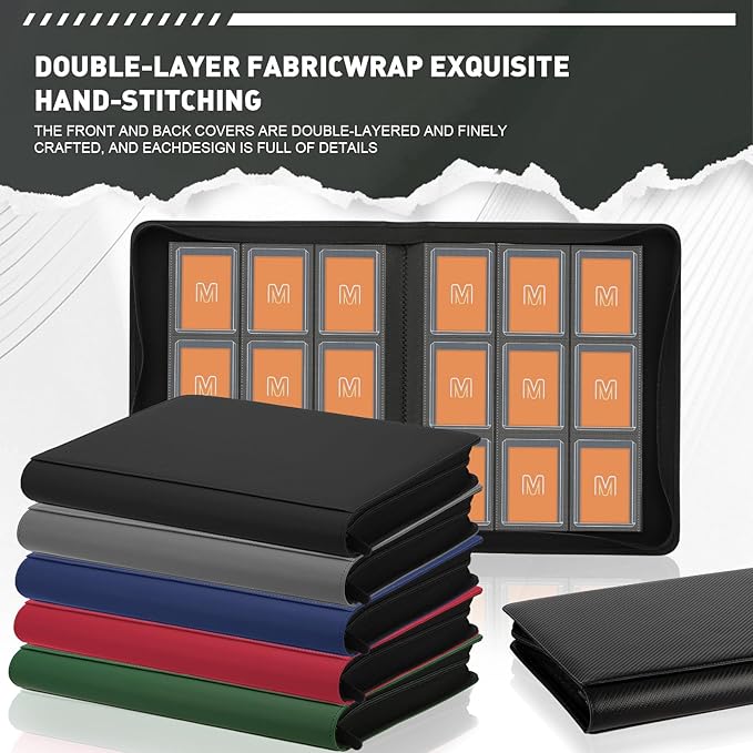 Toploader Binder,Trading Card Binder Storage Hold up 288 Cards 9-Pocket Top Loader Binder with Sleeves for 3"x4" Rigid Toploaders Hard Cases (9Black)