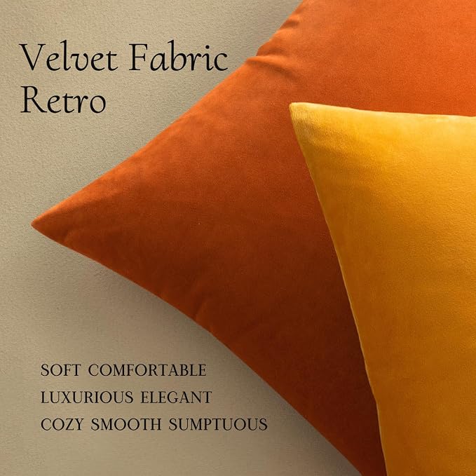 MIULEE 26x26 Inch Pack of 2 Euro Fall Velvet Throw Pillow Covers Orange | Soft Solid Decorative Euro Sham, Modern Luxury Home Decor, for King Bed Sofa Couch Bedroom Livingroom