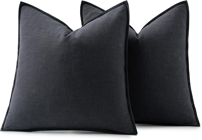 MIULEE Decorative Linen Pillow Covers 18x18 Inch Dark Gray | Boho Farmhouse Neutral Couch Throw Pillows for Bed, Pack of 2 Accent Modern Pillowcases, Sofa Livingroom Home Decor