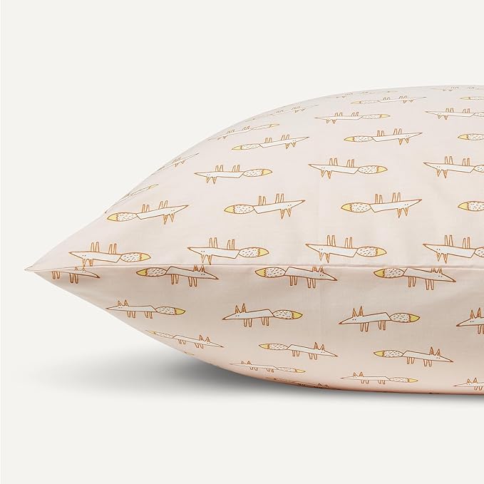 Amazon Basics 100% Organic Cotton Kids' Sheet Set with Pillowcase, Full Size, Pale Pink Fox