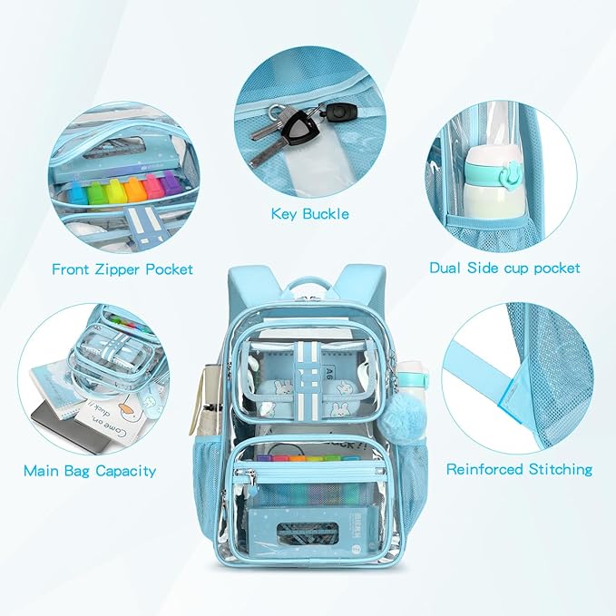Cusangel Clear Backpack for School,16in Heavy Duty Clear BookBag,TPU Large Capacity Black See Through backpack for Stadiums,Concerts,Plastic transparente para mujer for 8Age+