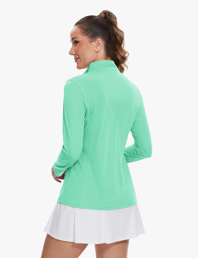 TACVASEN Women's Quarter Zip Pullover Golf Shirts UPF 50+ Long Sleeve Sun Shirts UV Protection Workout Tops