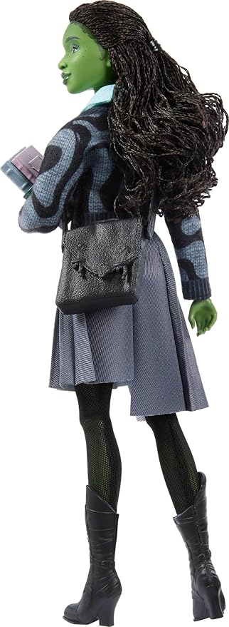 Mattel Universal Wicked Elphaba Fashion Doll & Accessories with Green Skin, Braided Black Hair, Posability & Removable School Uniform