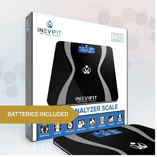 INEVIFIT Body-Analyzer Scale, Highly Accurate Digital Bathroom Body Composition Analyzer, Measures Weight, Body Fat, Water, Muscle & Bone Mass for 10 Users. Includes Batteries