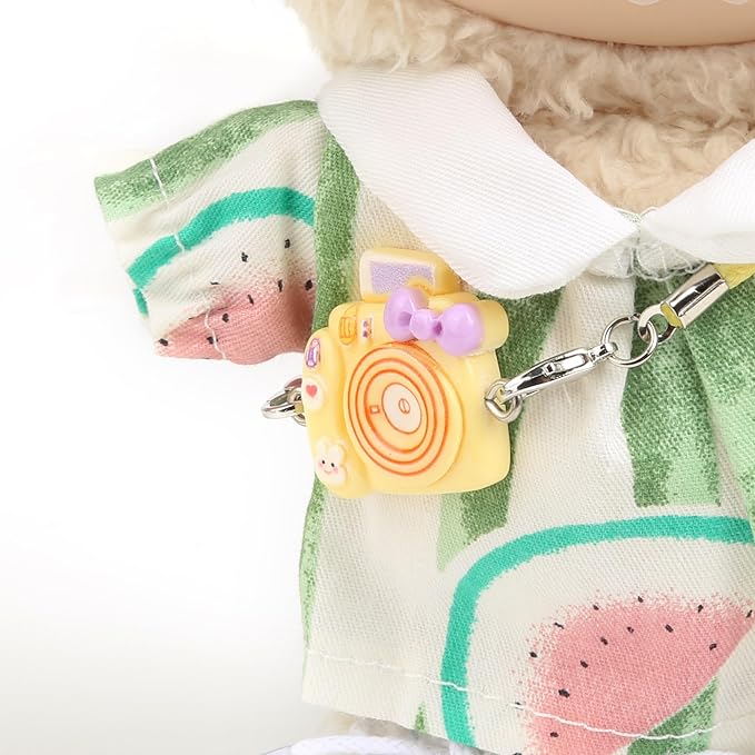 17cm Doll Clothes for Labubu - Kawaii Clown Style Set - Doll's Hat & Doll's Clothing & Doll's Shoes & Camera, Cute Doll Outfit with Accessories for Display, Collectors, Gift - Green (NO Dolls)