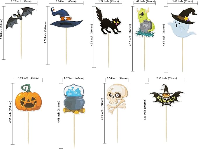 Gyufise 36Pcs Halloween Cupcake Toppers Halloween Pumpkin Cat Bat Ghost Cake Decorations for Theme Babyshower Kids Birthday Party Supplies