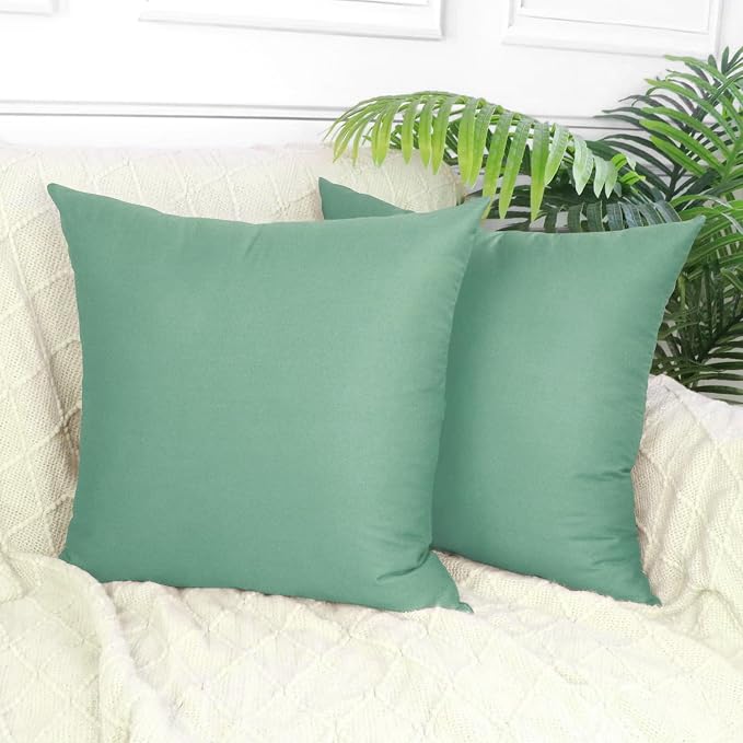 Thmyo 4-Pack 100% Cotton Comfortable Solid Decorative Throw Pillow Case, Square Cushion Cover Pillowcase Sublimation Blank Pillow Covers DIY Throw Pillowcase for Sofa(18x18 inch/ 45x45cm,Mist Green)