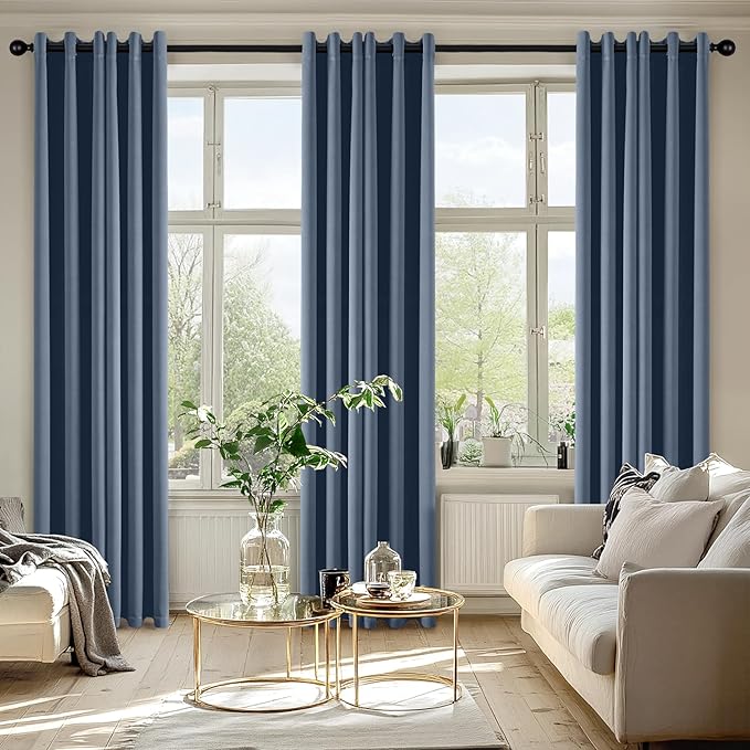 MIULEE Blackout Curtains for Bedroom 2 Panels 34 x 72 Inch Long Stone Blue | Thermal Insulated, Living Room Darkening Grommet Drapes, Noise Reducing, Light Blocking Window Treatments