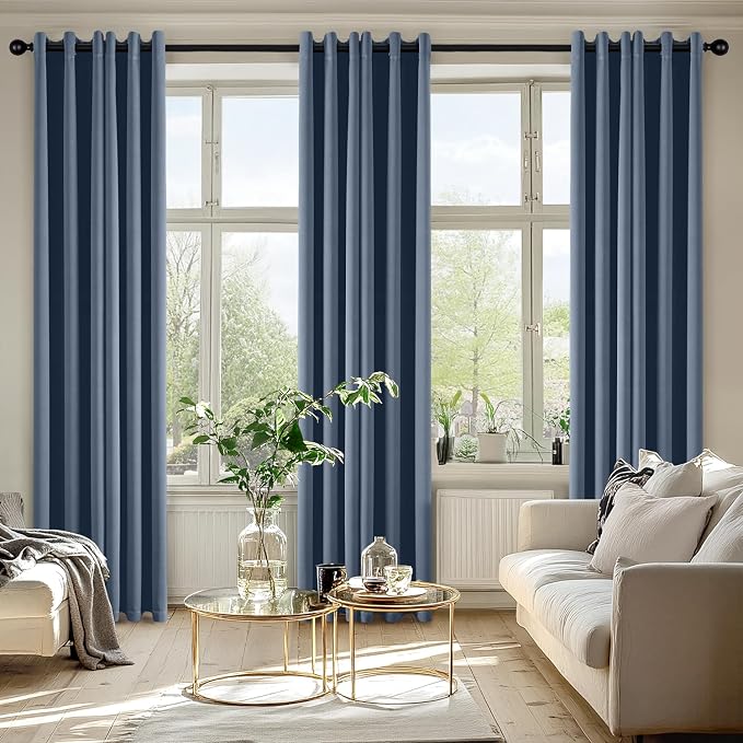 MIULEE Blackout Curtains for Bedroom 2 Panels 40 x 72 Inch Long Stone Blue | Thermal Insulated, Living Room Darkening Grommet Drapes, Noise Reducing, Light Blocking Window Treatments