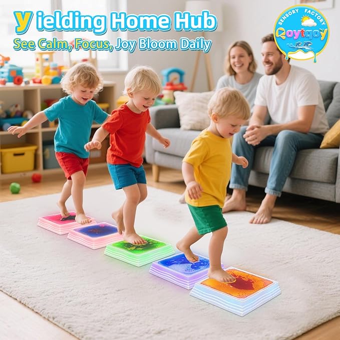Light Up Stepping Stones for Kids Ages 3+ - Non-Slip Sensory Balance Stones for Toddler Balance, Sensory Play & Motor Skills