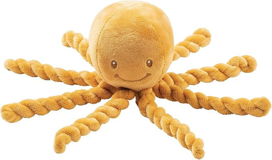 Nattou Plush Stuffed Toy, Cuddly Companion, Umbilical Cord Design Reassures Baby, Vegan, Lapidou Octopus, Yellow