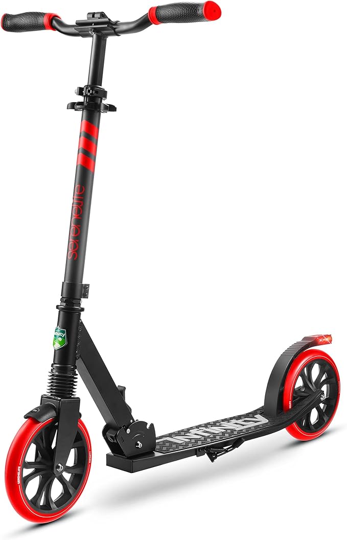 SereneLife Two Wheel Scooter for Teens, Smooth Gliding Kick Scooter for Adults w/Adjustable Height for Ages 8+, Portable All Terrain Scooter w/Carry Straps, Easy to Fold