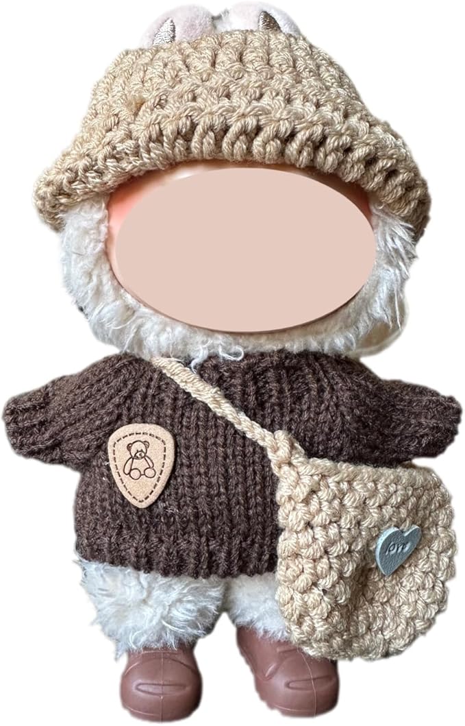 Doll Clothes Set for Labubu, 3-Piece Brown Outfit, Cute Dolls Outfit Accessories for 6.7in Dolls (NO Doll)