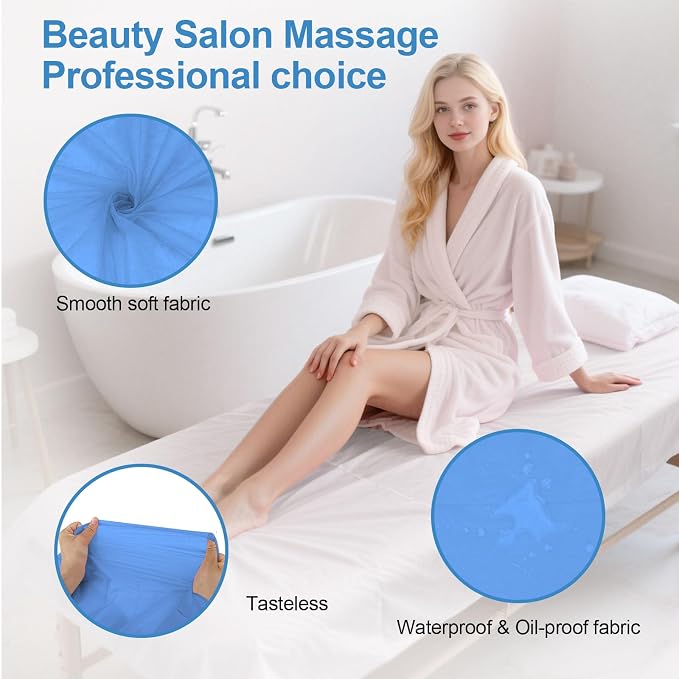 200 Piece Disposable Massage Table Sheets 31" x 71" - Non-Woven Fabric Bed Covers for Spa, Massage, Beauty & Tattoos - Breathable, Hygienic (Blue)