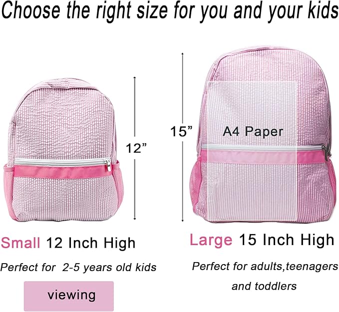 Toddler Backpack, Seersucker Preppy Backpack, Classic Cute Kids School Bookbag Preschool Kindergarten Children Bag