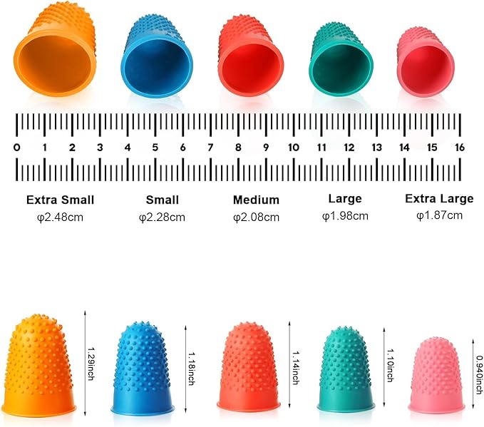 SATINIOR 20 Pcs Rubber Fingers Tip Finger Protectors Covers for Hand Sewing Reusable Grips Rubber Thimbles for Money Counting Collating Knitting Paperwork Hot Glue Sorting(Xs S M L XL,5 Colors)
