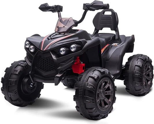 OTTARO Ride on ATV 2 Seater, 12V 4 Wheeler Electric Quad for Kids 3-8 w/ 17" Length Seat, LED Lights, 2 Speeds, Soft Braking, Rear Pedal & Backrest (Black)