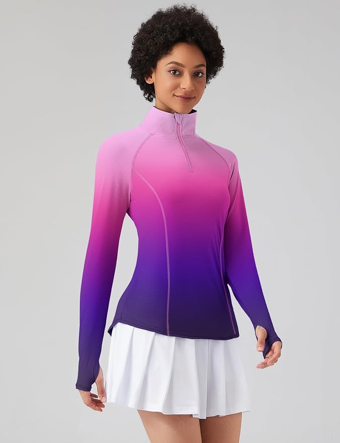 LOMON Women Long Sleeve Shirts Sun Protection 1/4 Zip Summer Quick Dry Hiking Shirts Quarter Zip Pullover for Women