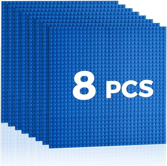 Classic Baseplates Building Plates-8 Pack 10" x 10" Building Boards,100% Compatible with All Major Brands and Activity Table, Creative Platforms Mats for Toy Bricks,Blue