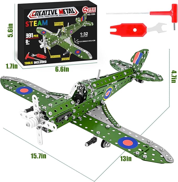 STEM Building Toys Model Airplane Kits for Boys 8-12,Airplane Model Scale 1:32 Metal Building Kit,Construction Set Model Planes for Kids 8-12,Best Airplane Gifts for Hurricane Fighter Fans