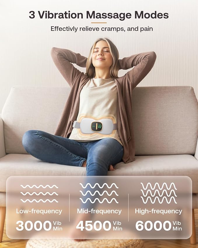 Heating Pads for Cramps, Physical Therapy, Portable Cordless Menstrual Heat Pad, Period Pain Relief Heating Pad with 3 Heat Levels and 3 Massage Modes, Back or Belly Heated Pad, White