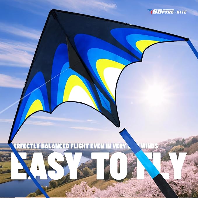 SGftre Delta Kite Easy to Fly,Single Line String with Tail for Beach Flying Kites for Kids and Adults Kites Outdoor Trip Park Family Game (Skyward Prairie 3-Piece Set)