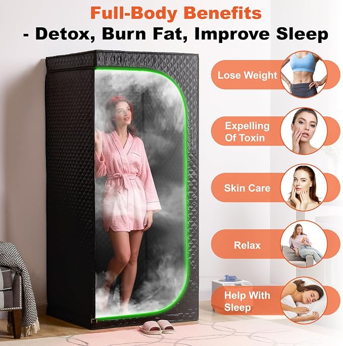 Portable Steam Sauna Tent with Clear View Door, Black, Full Size Square Sauna for Home, 3L Steamer, 9 Heat Levels