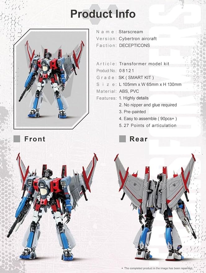 PARKHO Transformers Bumblebee Starscream Figure Model Kit – Cybertron Aircraft Easy to Assemble 3D Articulated Action Pre Painted Collectible Series Toys Hobby 08121