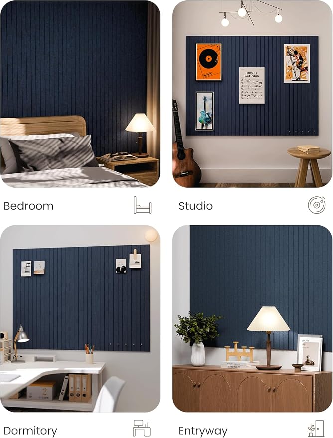 Fluxynara 48" x 36" Large Felt Bulletin Board, Carbon Blue | 12 Pack Cork Board Alternative with 60 Safe Adhesive Tabs, Pin Boards for Wall Decor, Home, Office, Classroom,Dorm