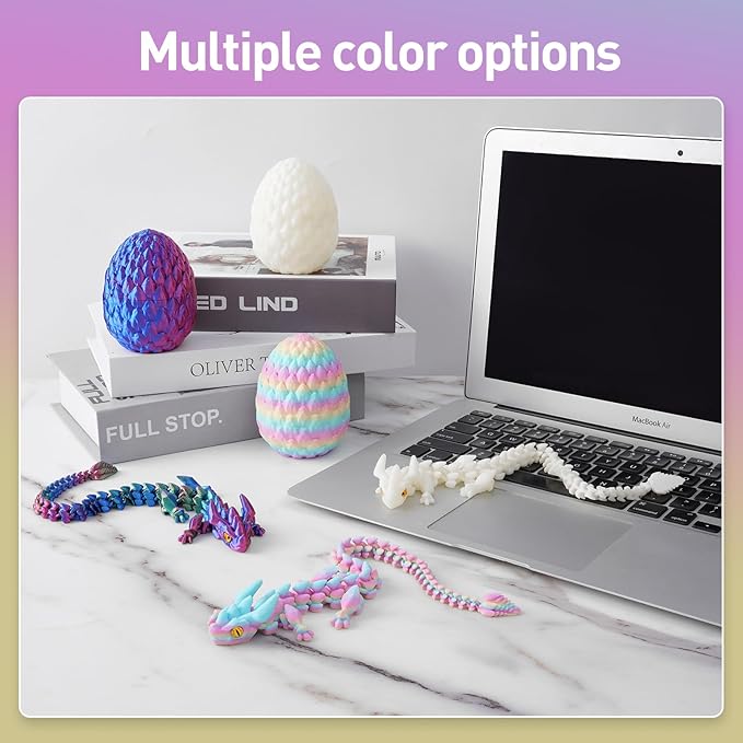 FYEFKJSA 3D Printed Dragon Eggs with Dragon Inside - 12Inch,Articulated Fidget 3D Printed Animals, Interesting Decorative Gift, Easter Basket Essentials Stuffers (Random Rainbow)
