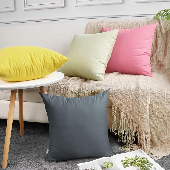Thmyo 4-Pack 100% Cotton Comfortable Solid Decorative Throw Pillow Case, Square Cushion Cover Pillowcase Sublimation Blank Pillow Covers DIY Throw Pillowcase for Couch(22x22 inch/ 55x55cm, Dark Grey)
