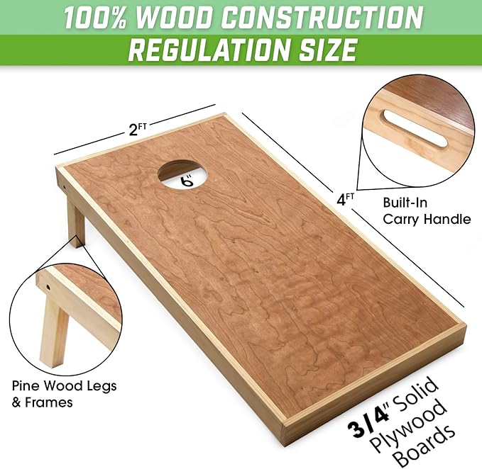 GoSports 4 ft x 2 ft Commercial Grade Cornhole Boards Set - Natural Wood Cornhole Boards, Choose from Different Bean Bag Color Combinations