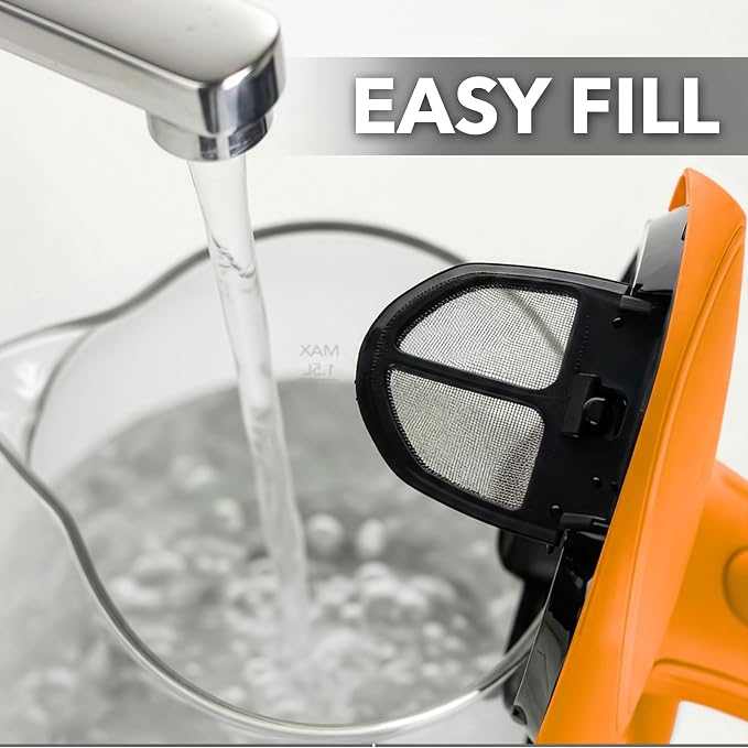 OVENTE Electric Kettle, 1.5L Borosilicate Glass Countertop Water Heater and Boiler for Coffee or Tea, BPA-Free, Auto Shut-Off, Boil-Dry Protection, Removable and Washable Spout Filter, Orange KG83O
