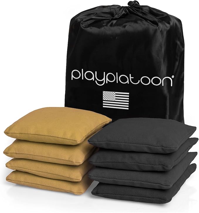 Play Platoon Cornhole Bags Weather Resistant- Set of 8 Regulation Bean Bags for Tossing- Official Professional Size & Weight Corn Hole Bags Two Color All Weather Cornhole Beans Bag Set with Tote Bag
