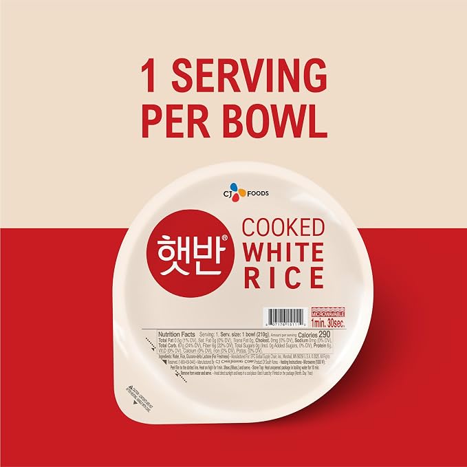 CJ Rice Cooked White Hetbahn, Gluten-Free & Vegan, Instant & Microwaveable, 7.4 Oz, 12 Count