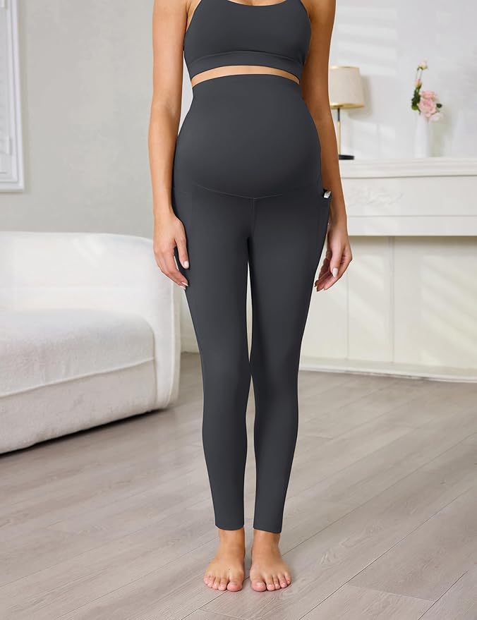 Buttergene 1 Pack Women's Maternity Leggings with Pockets Over The Belly Pregnancy Active Wear Workout Yoga Tights Pants