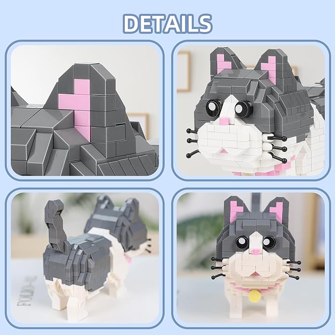 Cute Animal Micro Mini Building Blocks Kit, Blue Cat Mini Bricks Building Toys for Adults Boys and Girls, Party Favors for Kids 12+ 14+, Christmas Birthday Gift, Carnival Prizes (673 PCS)