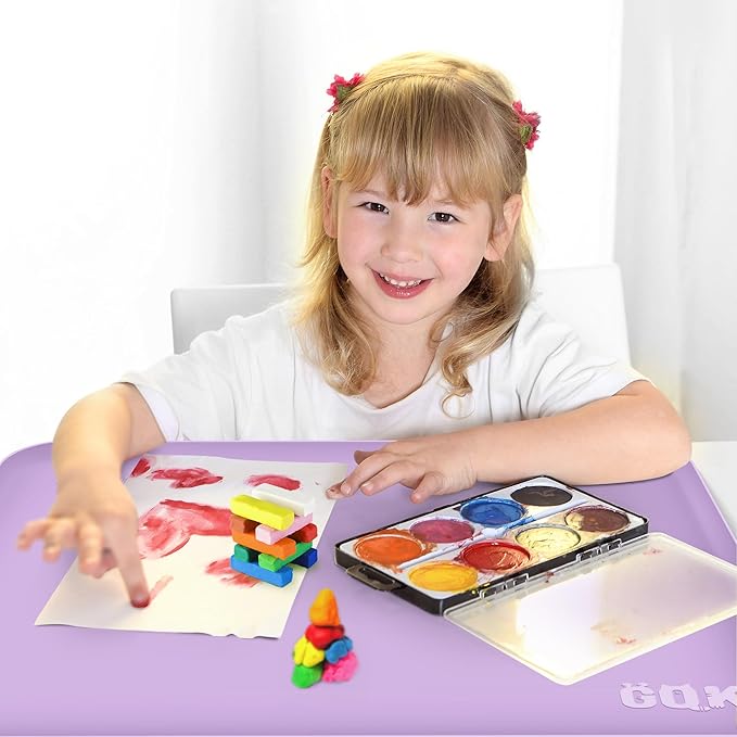 Silicone Art Mat for Crafts, 24" x 16" Painting Mat for Kids with Raised Sides to Stay Tidy, Paint Craft Mats for Clay, Resin, Slime, Jewelry-Making & Crafts Creation (Purple)