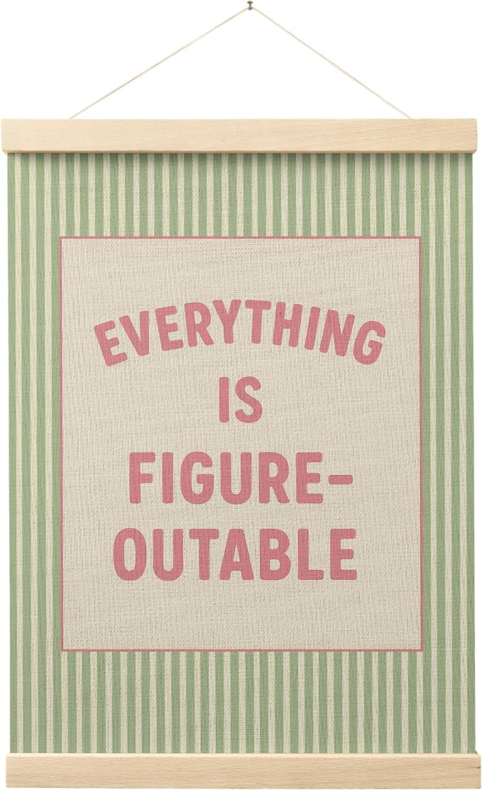FGFK Everything Is Figureoutable Positive Affirmations Wall Art Poster Hanger Frame, Preppy Pink and Green Inspirational Canvas Prints Framed Wall Decor for Office Classroom Home Bedroom, 12x16 Inch