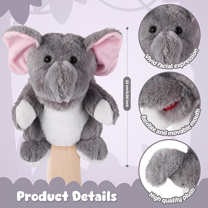 Animal Hand Puppets 11 Inch Sea Turtle Plush Dinosaur Animals Hand Puppet Toys Role-Play Toy Puppets for Kids Storytelling Imaginative Pretend Play Teaching Preschool(Elephant)