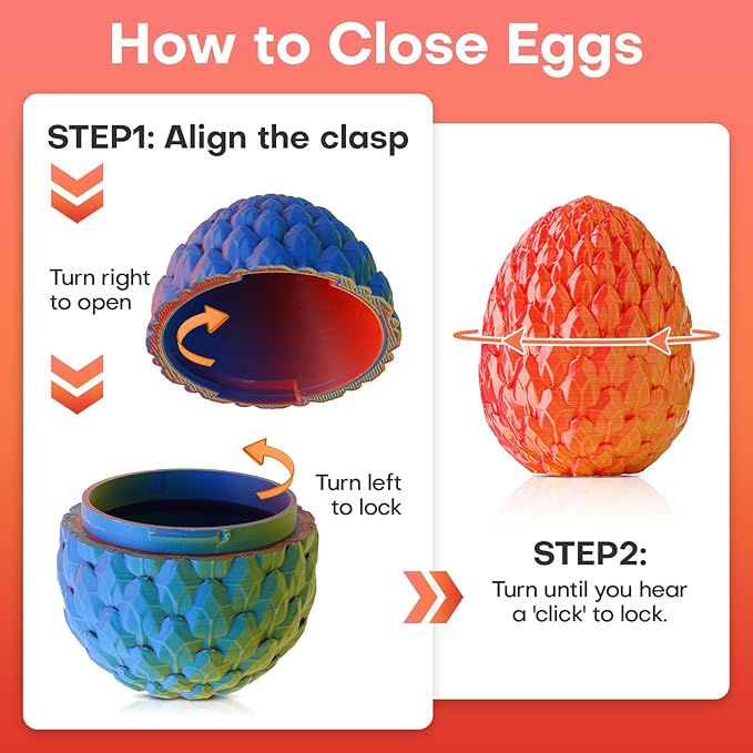 FYEFKJSA 3D Printed Dragon Eggs with Dragon Inside - 12Inch,Articulated Fidget 3D Printed Animals, Interesting Decorative Gift, Easter Basket Essentials Stuffers (Laser Red)
