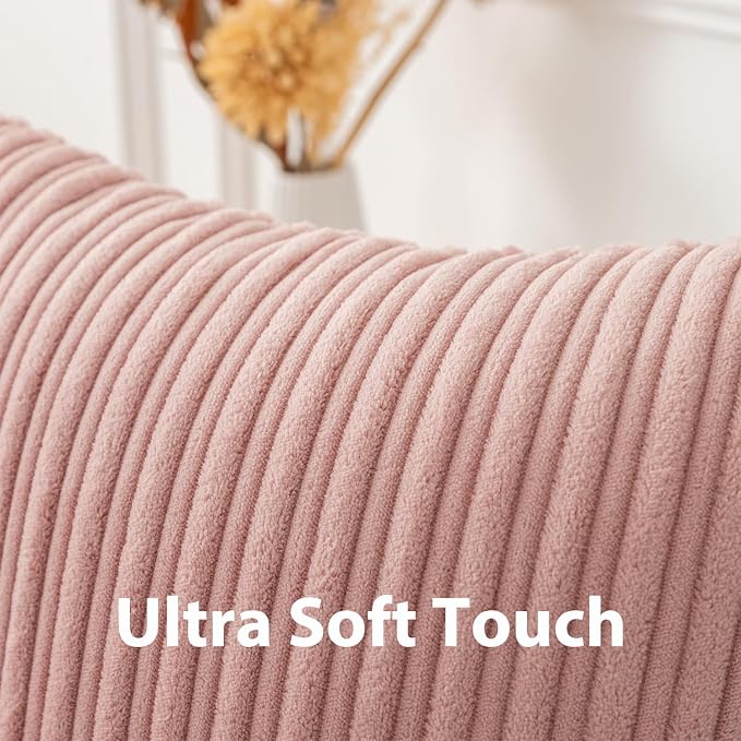 UGASA 12x24 Inch Pillow Cover Pack of 1 Valentine's Day Soft Boho Stripe Corduroy Long Rectangular Lumbar Cushion Cover Decorative Throw Pillows for Bed, Couch, Sofa, Bedroom, Living Room, Baby Pink