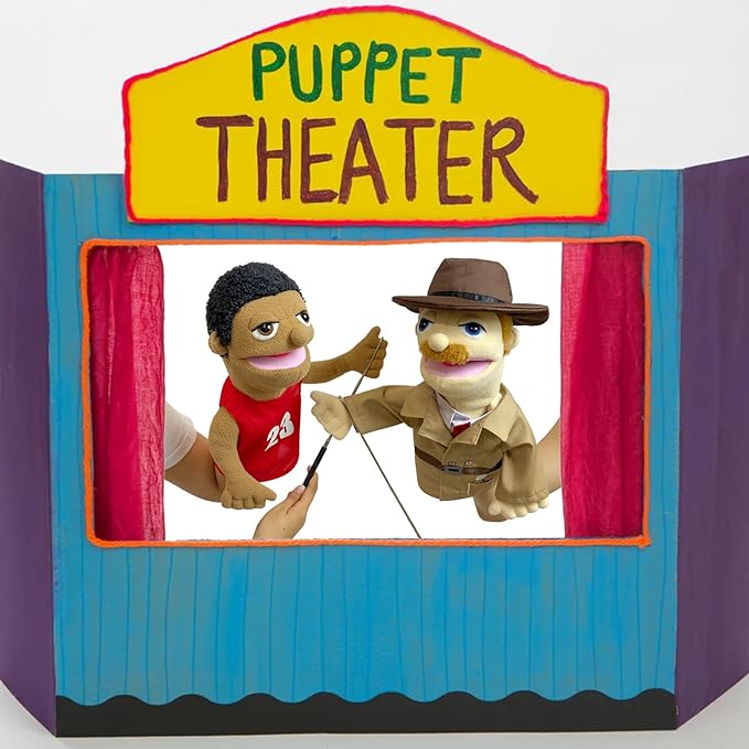 16"Puppet Entriloquist Puppet,Hand Puppets for Kids Plush Detective Puppets for Adults with Removable Mouth Puppets for Kids Ages 4-8，Hand Puppets for Adults with Scalable Puppet Control Rod