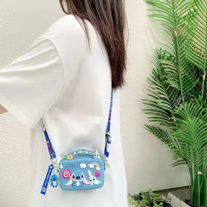 Cartoon Stitch Crossbody bag with Adjustable Shoulder Strap, Handbag with Zipper, Badge Wallet with Lanyard, Wallet Purse Shoulder Bag Coin Pouch Accessories Money Bag for Girls